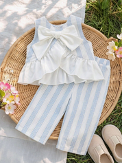 Conjunto Bebê Menina Blusa Babado e Pantalona Listrada