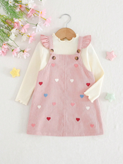 Conjunto Bebê Menina Top Canelado e Vestido Pinafore Coração