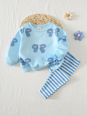 Conjunto Bebê Menina Moletom Laço Azul e Legging Listrada