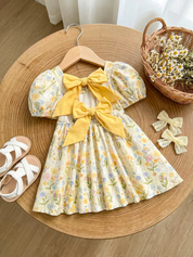 Vestido Bebê Menina Manga Bufante Floral e Coelho