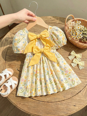 Vestido Bebê Menina Manga Bufante Floral e Coelho