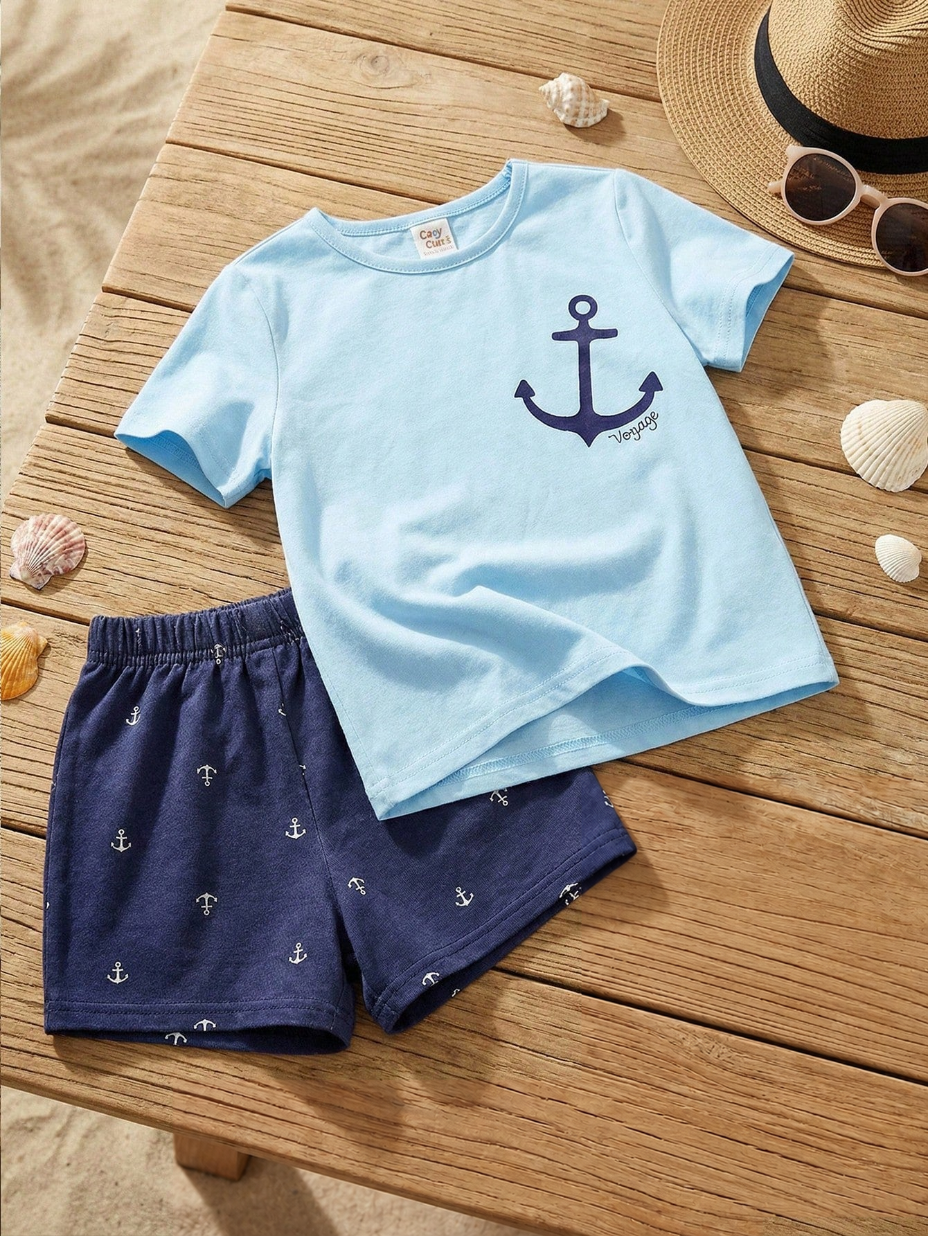 Conjunto Bebê Menino Camiseta e Shorts Estampa Âncora