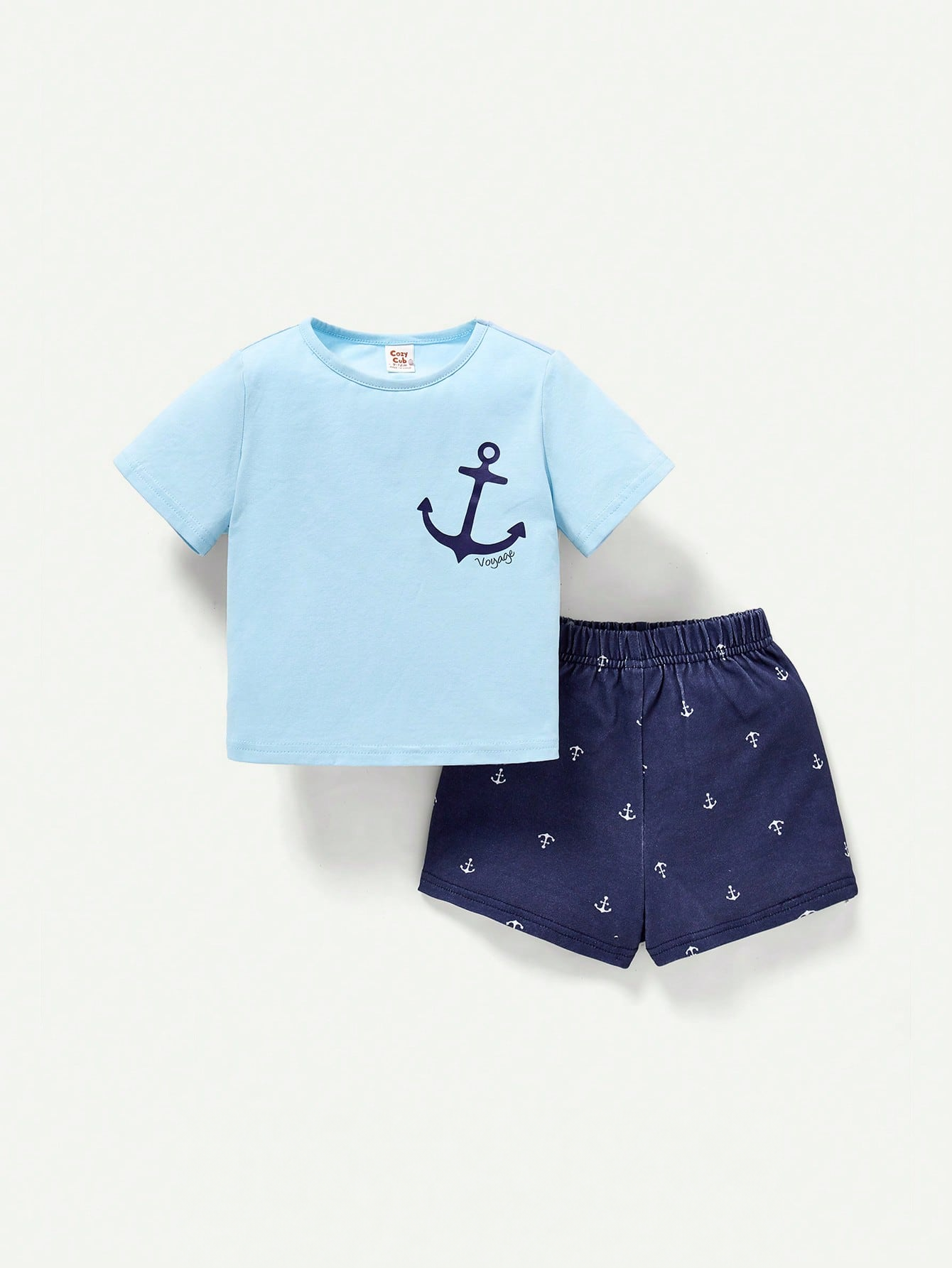 Conjunto Bebê Menino Camiseta e Shorts Estampa Âncora