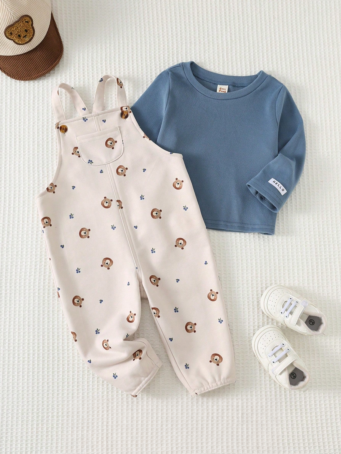 Conjunto Bebê Menino Blusa e Calça com Suspensório Urso