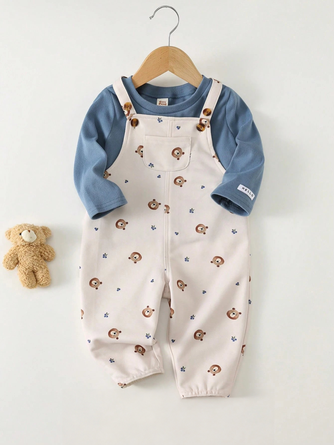 Conjunto Bebê Menino Blusa e Calça com Suspensório Urso
