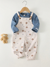 Conjunto Bebê Menino Blusa e Calça com Suspensório Urso