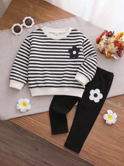 Conjunto Infantil Menina Moletom Listrado Floral e Legging