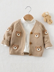 Cardigan Bebê Tricô Unissex Aplique de Urso