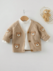 Cardigan Bebê Tricô Unissex Aplique de Urso