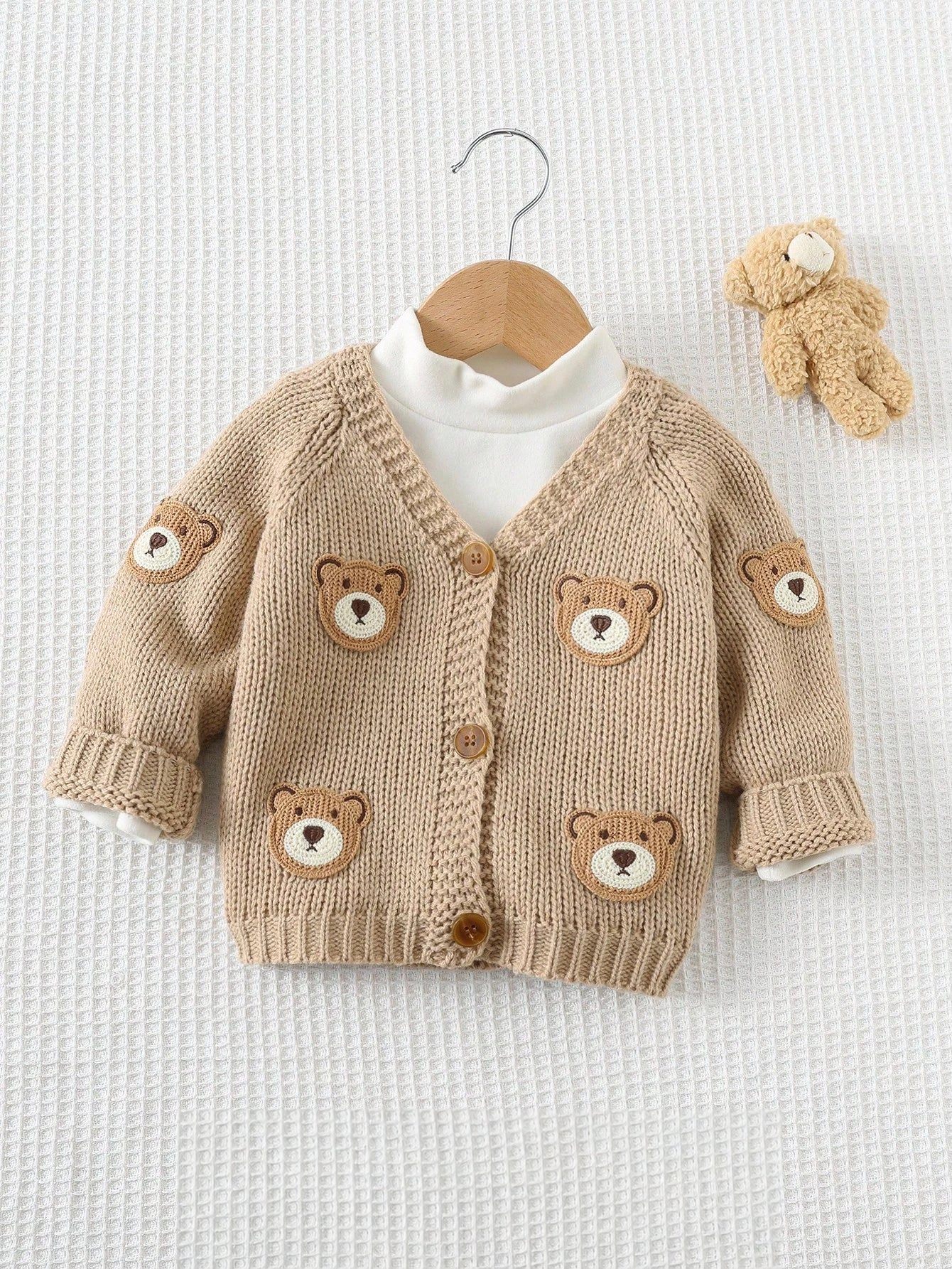 Cardigan Bebê Tricô Unissex Aplique de Urso