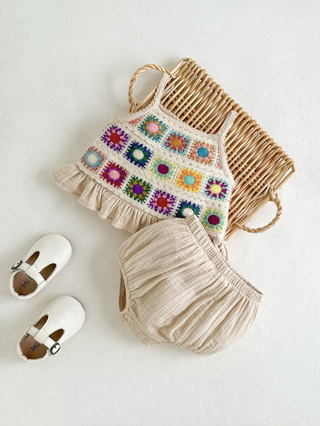 Conjunto Bebê Menina Camisole Crochê Floral e Shorts