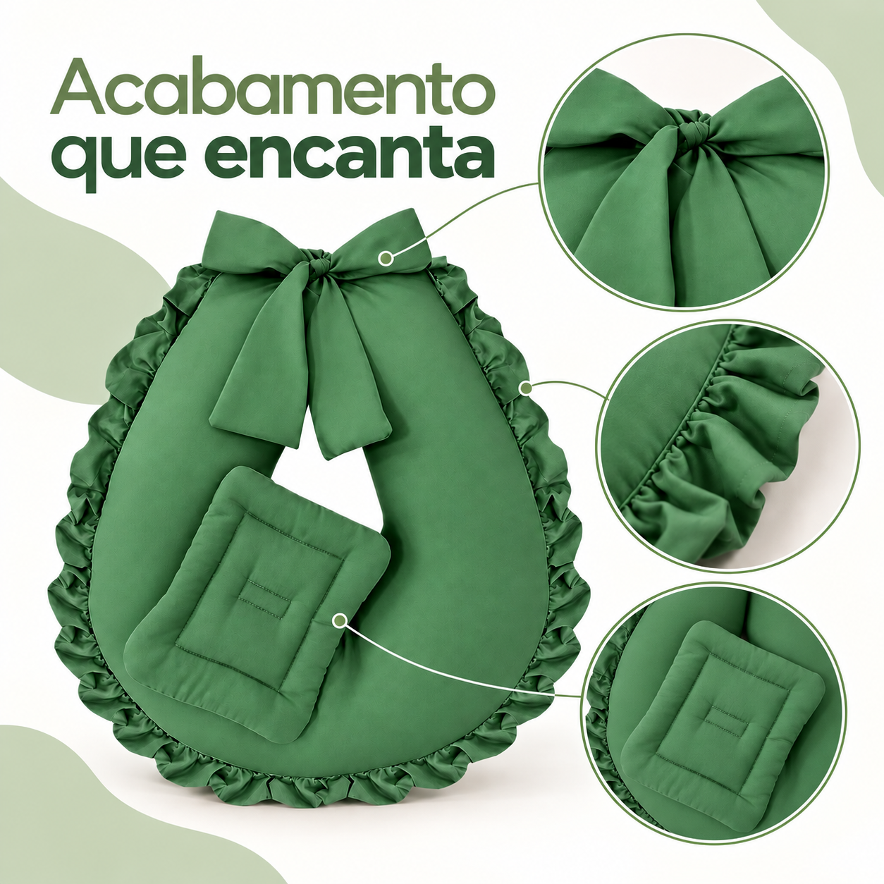 Detalhes do babado, laço e apoio integrado