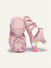 Sandália Infantil Menina Estilo Princesa Fechada com Luz LED Velcro