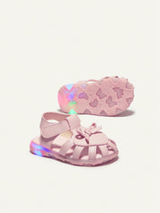 Sandália Infantil Menina Estilo Princesa Fechada com Luz LED Velcro