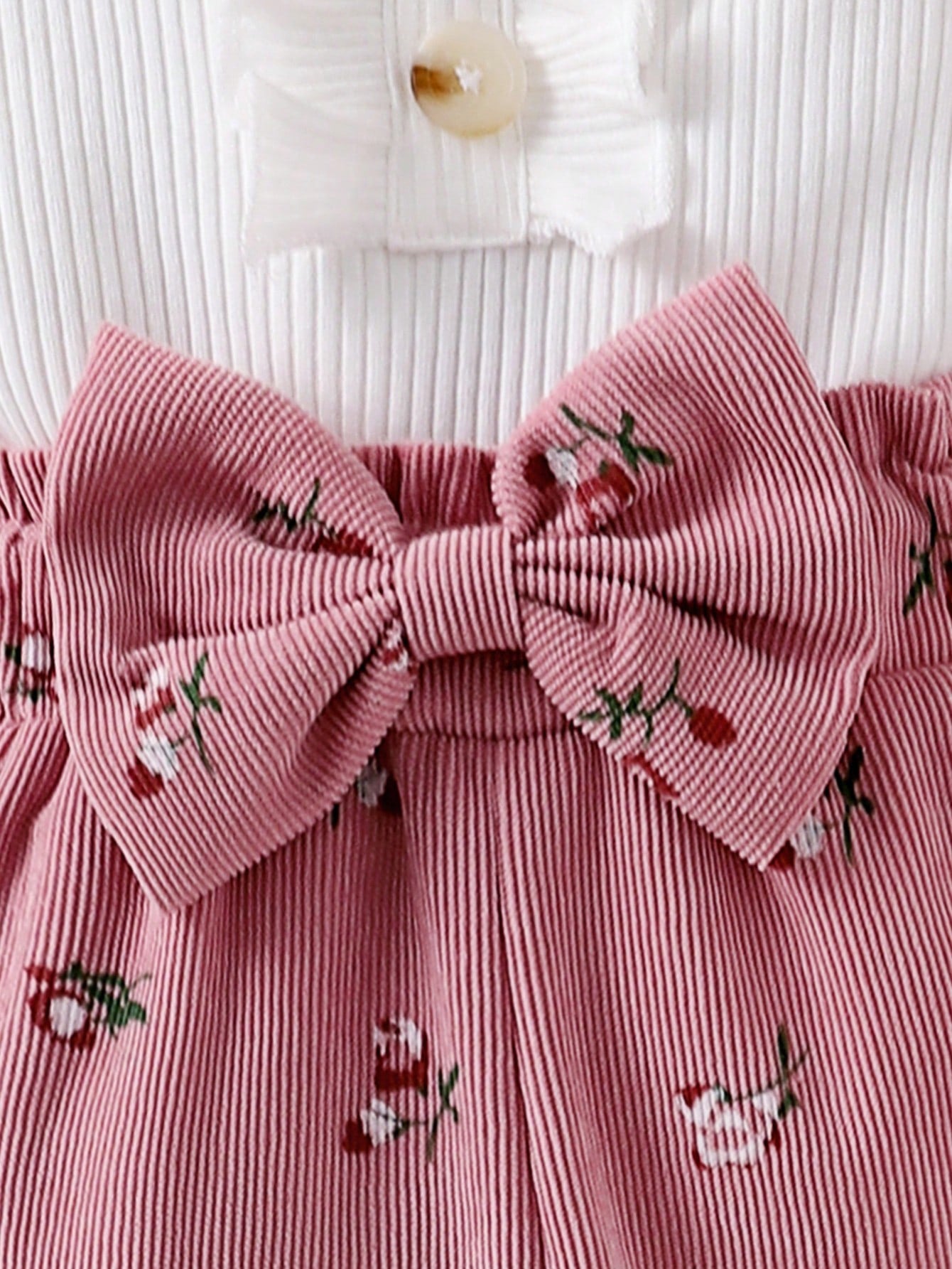 Conjunto Bebê Menina 3 Peças Body Canelado Calça Floral e Faixa de Cabeça