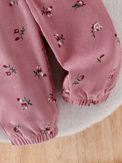 Conjunto Bebê Menina 3 Peças Body Canelado Calça Floral e Faixa de Cabeça