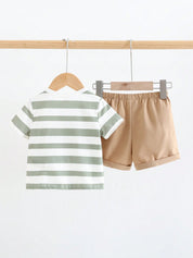 Conjunto 2 Peças Bebê Menino Camiseta Urso Aplique Pelúcia e Shorts