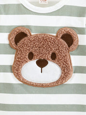 Conjunto 2 Peças Bebê Menino Camiseta Urso Aplique Pelúcia e Shorts