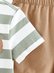 Conjunto 2 Peças Bebê Menino Camiseta Urso Aplique Pelúcia e Shorts