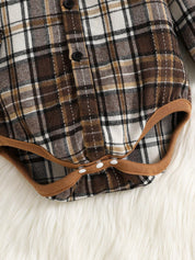 Conjunto 2 Peças Bebê Menino Body Xadrez Manga Longa e Jardineira