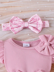 Conjunto Bebê Menina 3 Peças Body Borboleta Shorts Estampado e Faixa de Cabelo