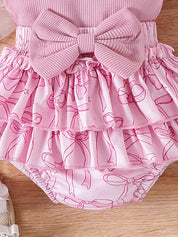 Conjunto Bebê Menina 3 Peças Body Borboleta Shorts Estampado e Faixa de Cabelo
