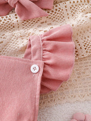 Conjunto 2 Peças Body Jardineira Bebê Menina Canelado Coelho com Tiara