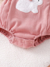 Conjunto 2 Peças Body Jardineira Bebê Menina Canelado Coelho com Tiara