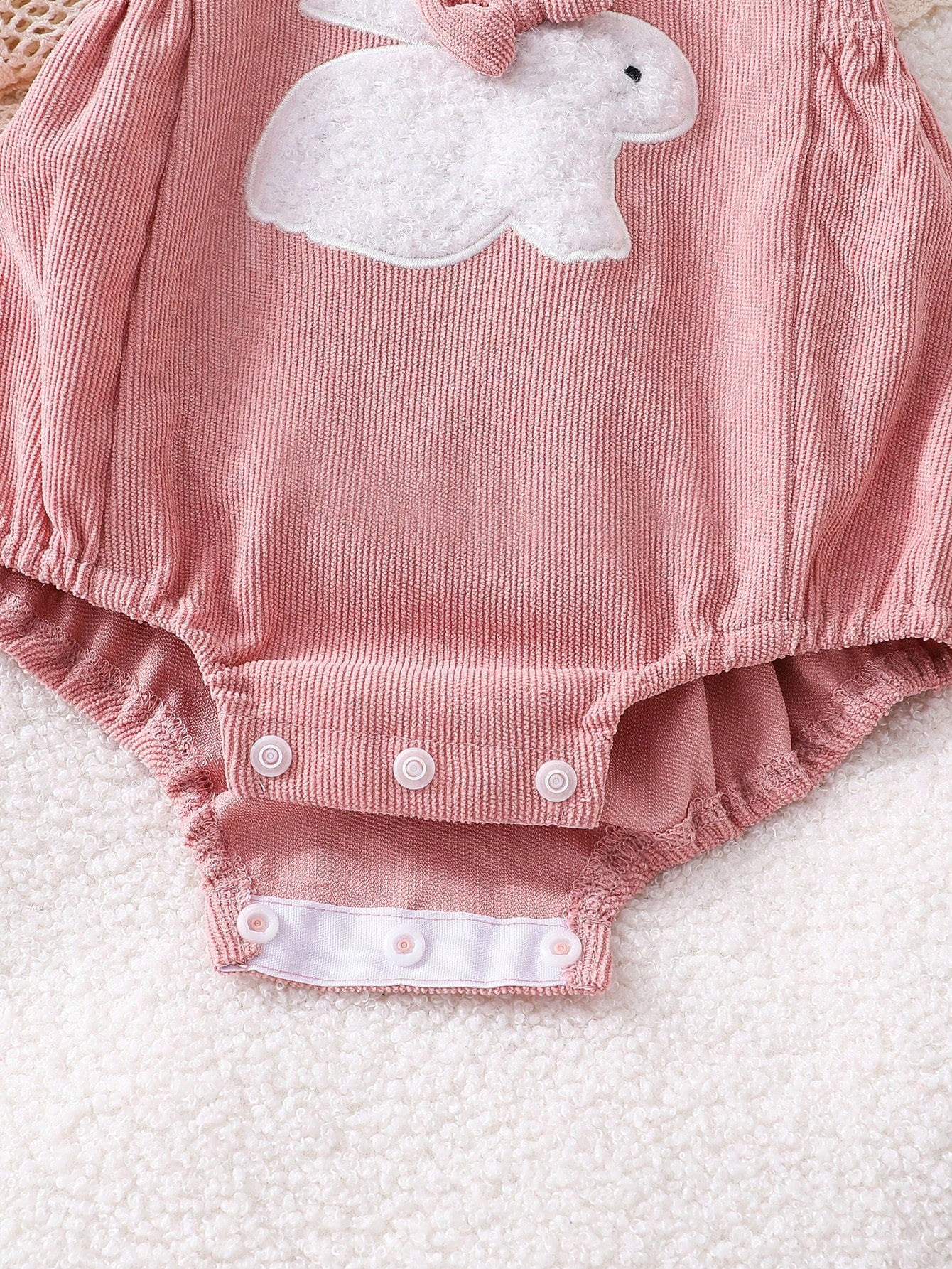 Conjunto 2 Peças Body Jardineira Bebê Menina Canelado Coelho com Tiara