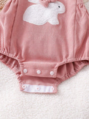 Conjunto 2 Peças Body Jardineira Bebê Menina Canelado Coelho com Tiara