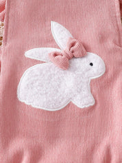 Conjunto 2 Peças Body Jardineira Bebê Menina Canelado Coelho com Tiara