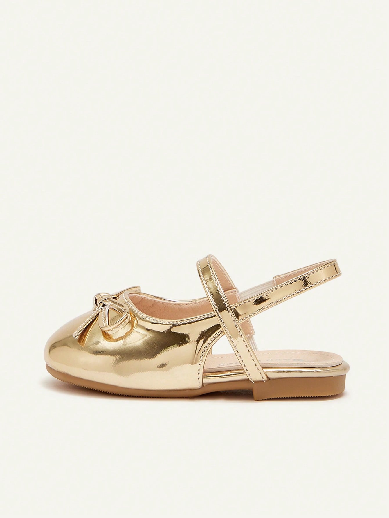 Sapatilha Infantil Feminina Slingback Bico Redondo com Laço Metalizada