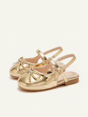 Sapatilha Infantil Feminina Slingback Bico Redondo com Laço Metalizada