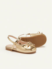 Sapatilha Infantil Feminina Slingback Bico Redondo com Laço Metalizada