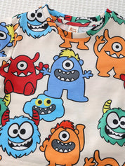 Conjunto 2 Peças Bebê Menino Camiseta Monstros Colorida e Shorts Liso