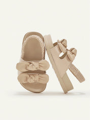 Sandália Infantil Bebê Menina Plana Slingback Elástico com Laço