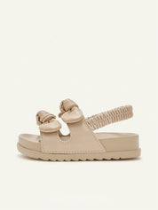 Sandália Infantil Bebê Menina Plana Slingback Elástico com Laço