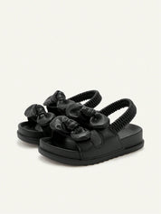 Sandália Infantil Bebê Menina Plana Slingback Elástico com Laço