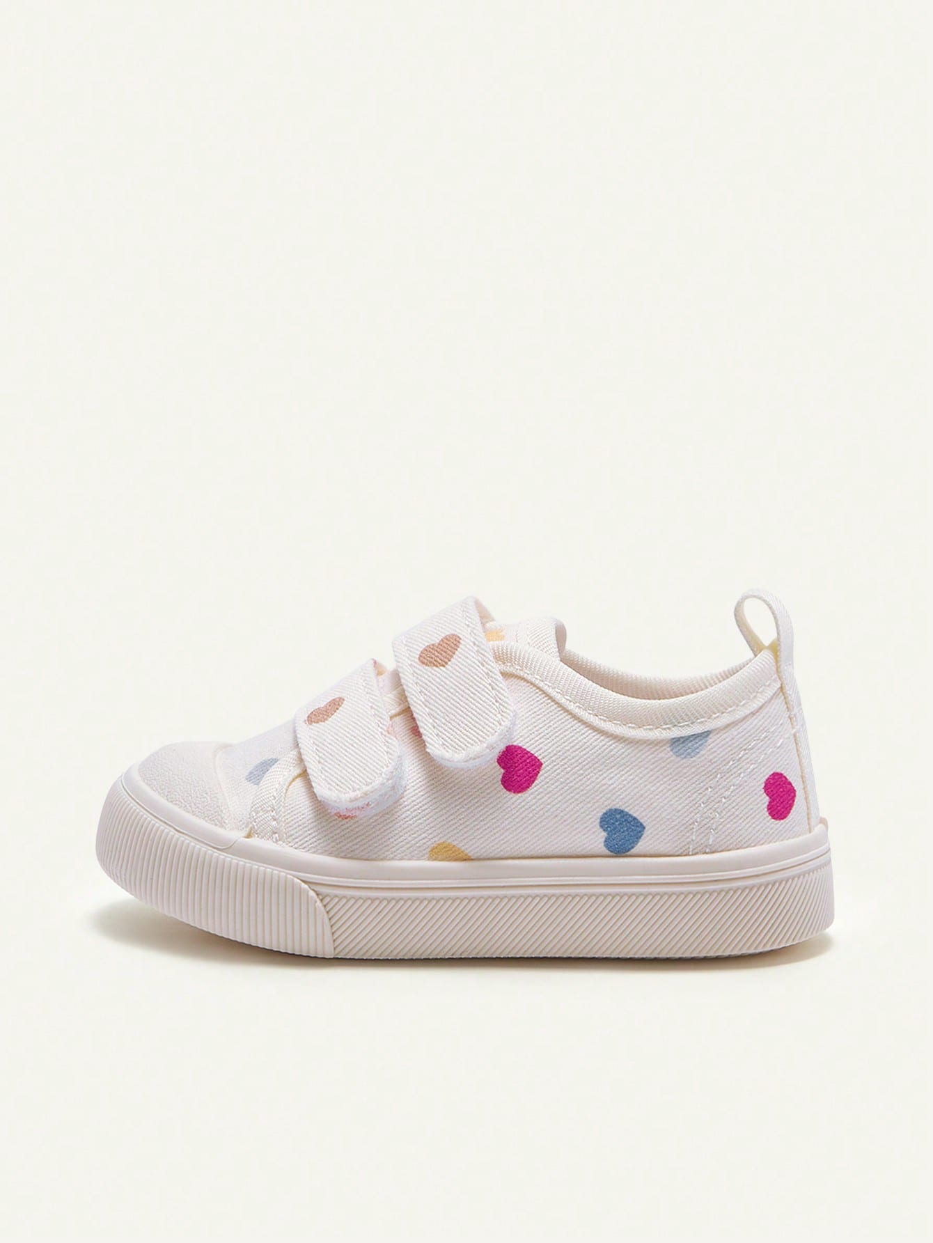 Tênis Infantil Feminino Casual Velcro Duplo Coração Colorido Bico Redondo