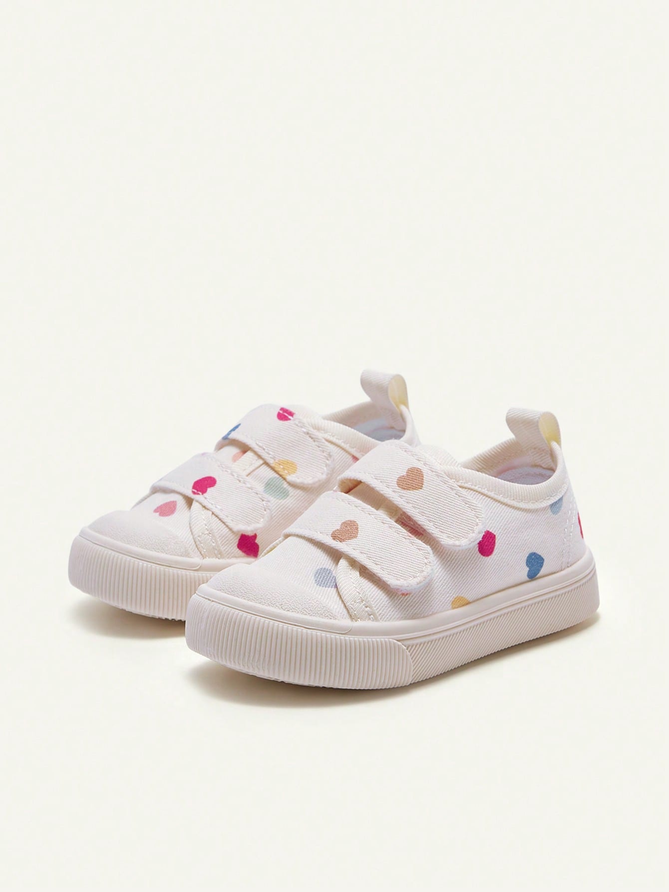Tênis Infantil Feminino Casual Velcro Duplo Coração Colorido Bico Redondo