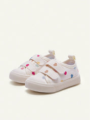 Tênis Infantil Feminino Casual Velcro Duplo Coração Colorido Bico Redondo