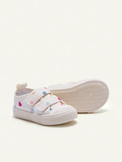 Tênis Infantil Feminino Casual Velcro Duplo Coração Colorido Bico Redondo