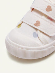 Tênis Infantil Feminino Casual Velcro Duplo Coração Colorido Bico Redondo
