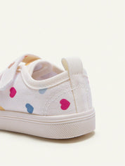 Tênis Infantil Feminino Casual Velcro Duplo Coração Colorido Bico Redondo