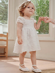 Sapatilha Infantil Menina Bordado Floral Tira Tornozelo Bico Redondo
