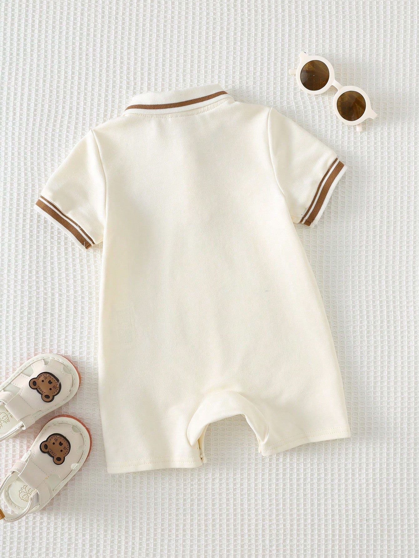 Macacão Body Bebê Menino Polo Manga Curta Patch Urso