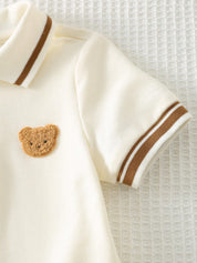 Macacão Body Bebê Menino Polo Manga Curta Patch Urso