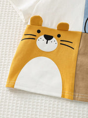 Conjunto 2 Peças Bebê Menino Camiseta Colorblock Tigre Cachorro e Shorts