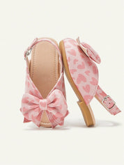 Sandália Infantil Menina Peep Toe Laço Borboleta Estampa Coração Slingback