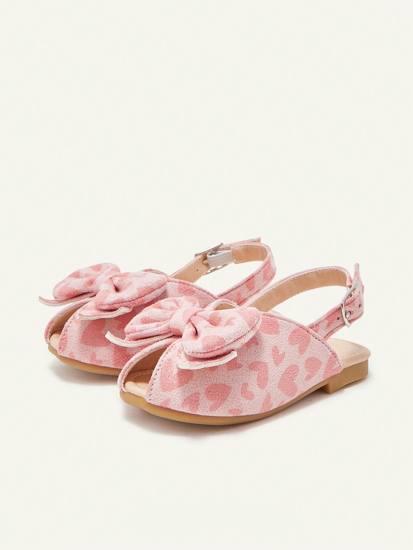 Sandália Infantil Menina Peep Toe Laço Borboleta Estampa Coração Slingback